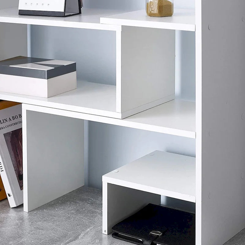 Compact Adjustable Dorm Desk Bookshelf, White