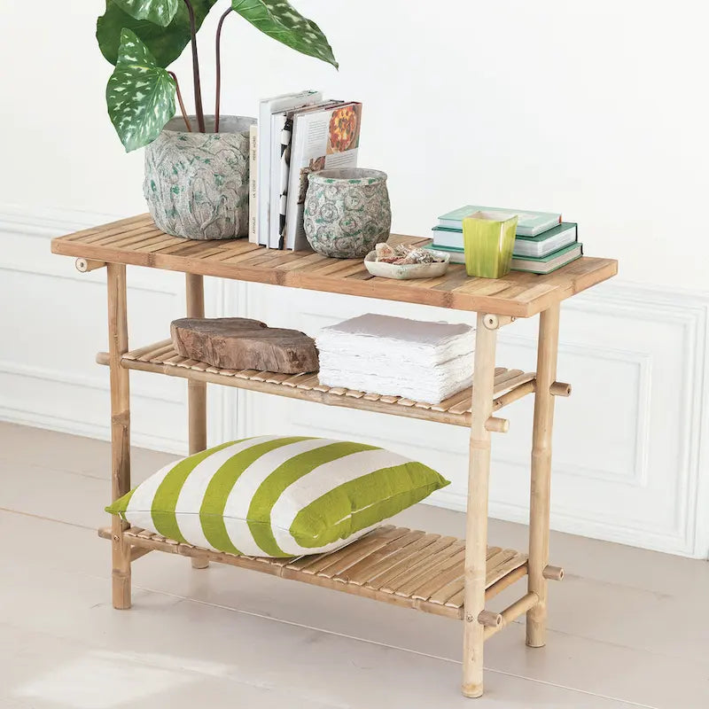 Bamboo Accent Table with 2 Shelves