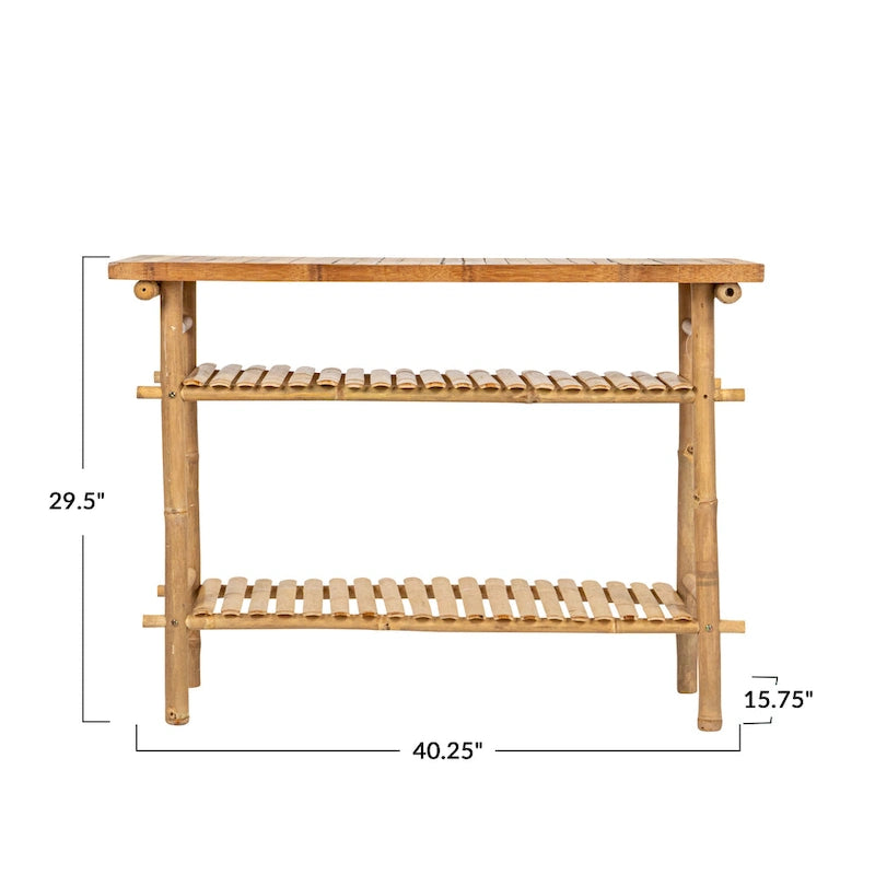 Bamboo Accent Table with 2 Shelves